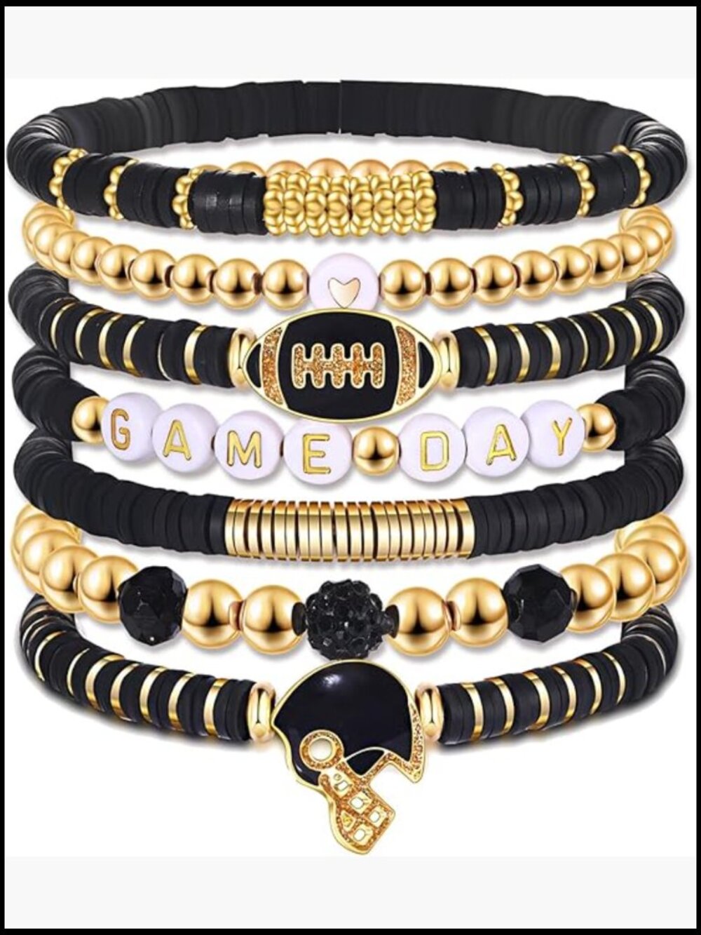 Heishi Clay Beaded Stretch Bracelets Stackable Sports Charm Bangles Game Day